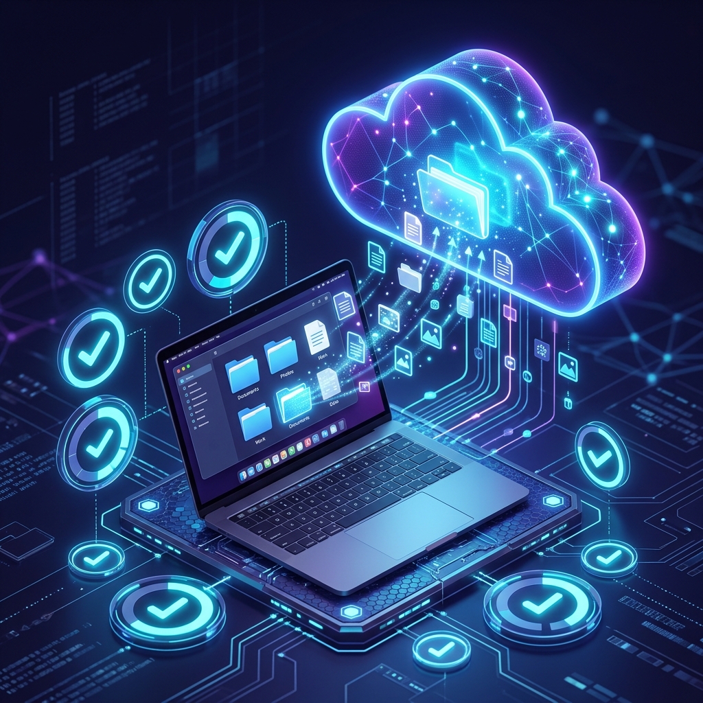 Automatic backup system visualization with files syncing to the cloud